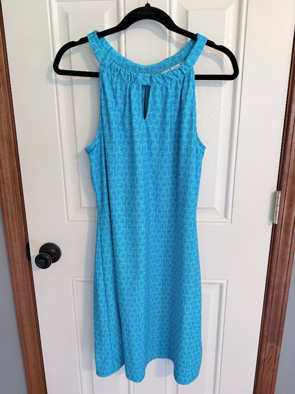 Jude Connally "Lisa" Dress Turquoise Blue Geometric Halter Keyhole Dress - Picture 1 of 4